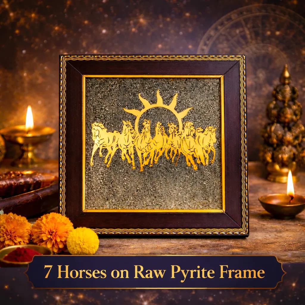Raw Pyrite Frame – 7 Horses (Golden) - Authentic AstroJi Spiritual Product